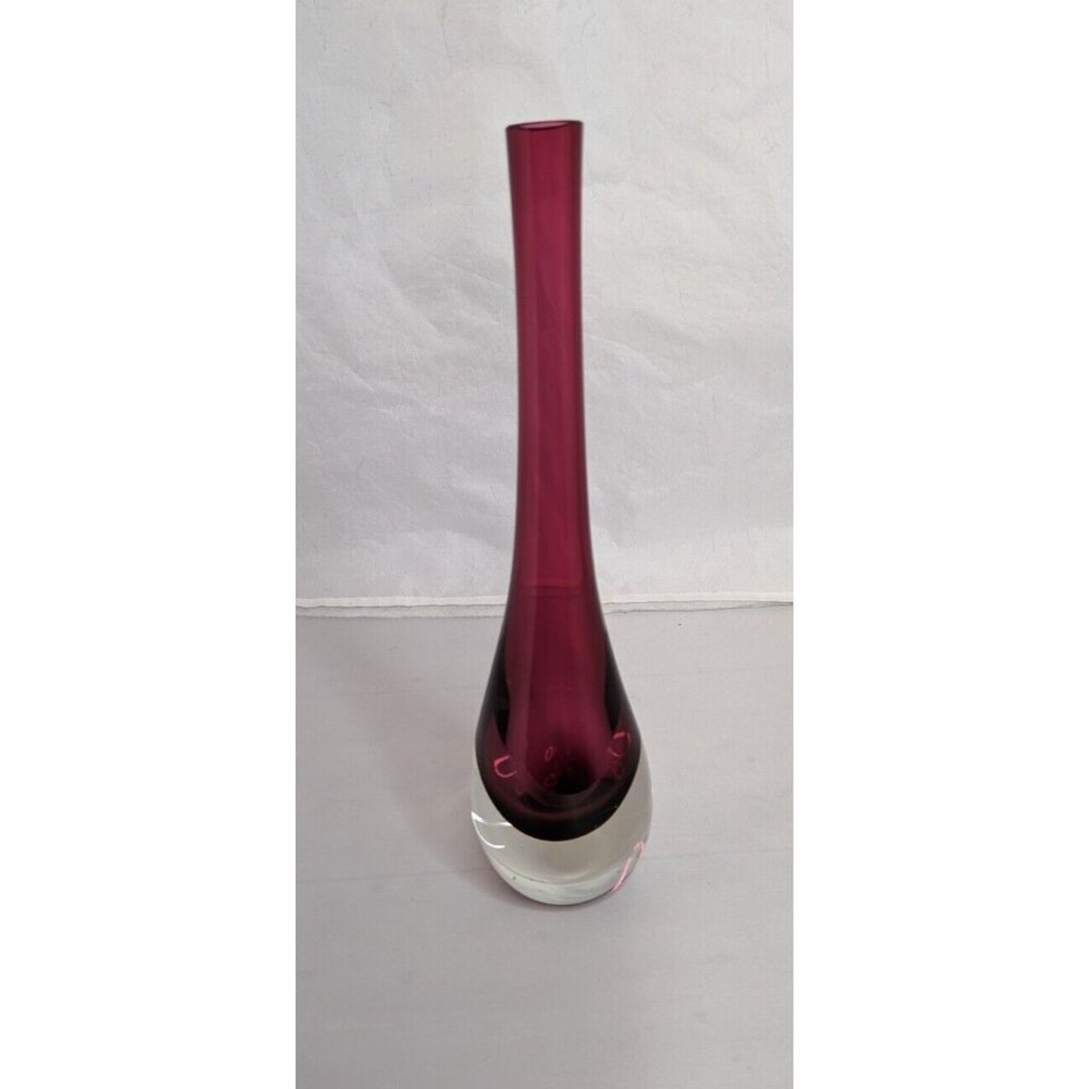 Vintage Art Cased Glass Vase Cranberry Bud Vase Floral Flowers‎